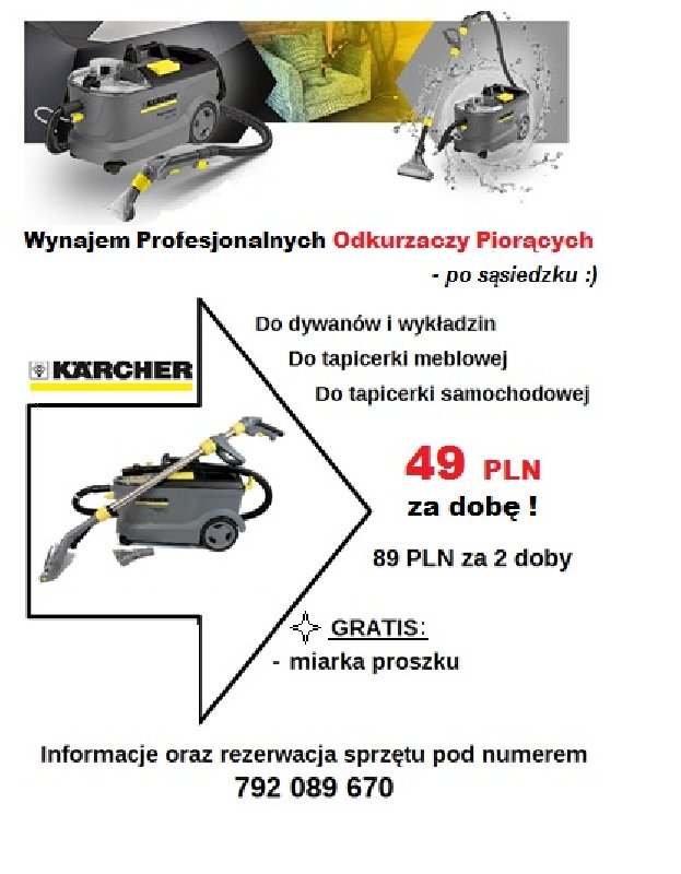 Odkurzacz piorący karcher wynajem, Białołęka lub Mokotów 49 zł