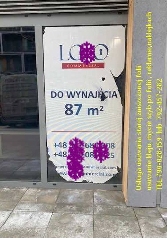 Demontaż folii z witryn, usuwanie naklejek, kleju, mycie Warszawa - 02
