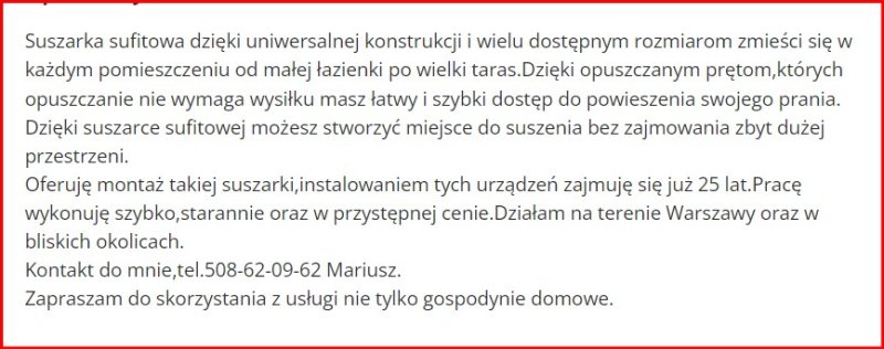 Monter SUSZARKI sufitowej do suszenia prania. - 01