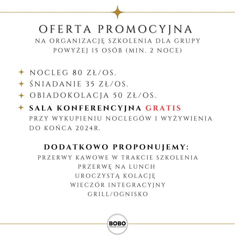 Sala Konferencyjna miejsce na szkolenia Ośrodek Wczasowy BOBO - 05
