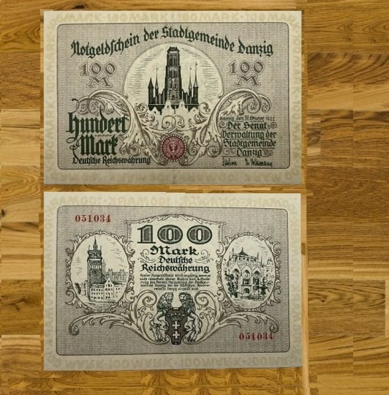 Banknot 100 Marek z 1922 wolne miasto Gdańsk