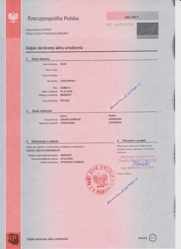 Akt Urodzenia Zgodność Z Oryginalem - 01 Akt Urodzenia Zgodność Z Oryginalem - 01