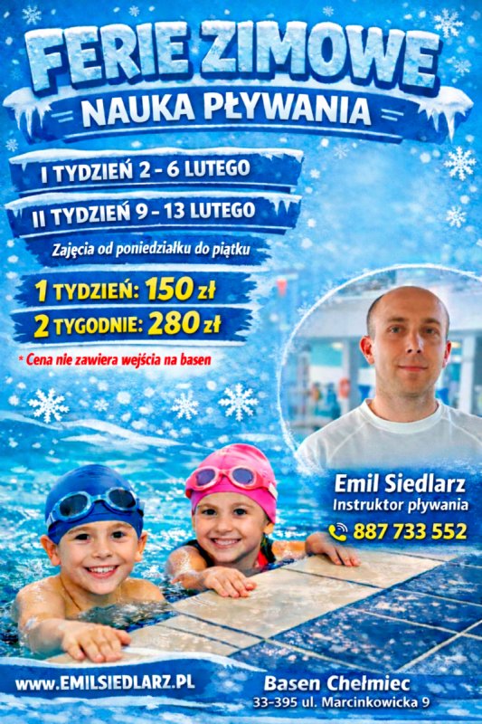 Ferie zimowe 2026 na basenie w Chełmcu