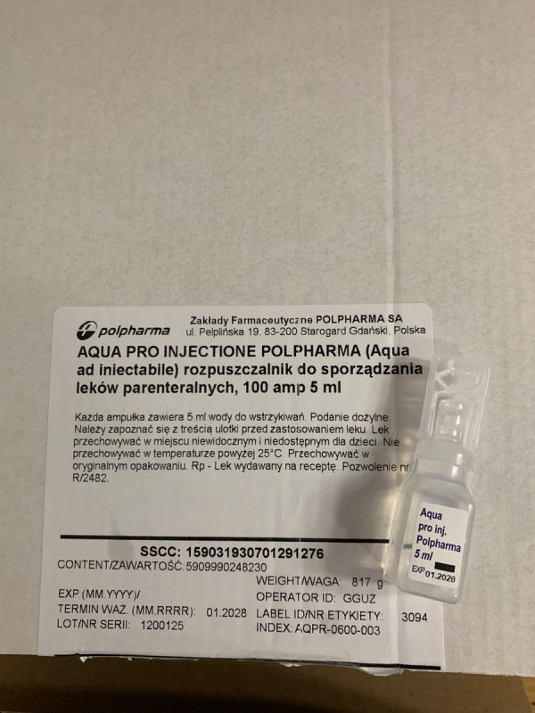 Woda bakteriostatyczna do peptydów .