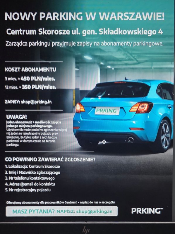 Wynajem miejsc parkingowych.