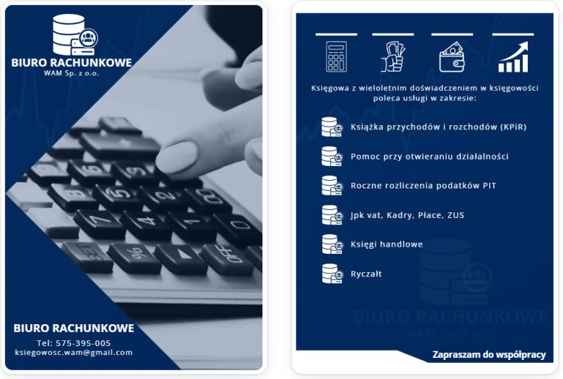 Biuro rachunkowe ,Usługi księgowe, Kadry i płace