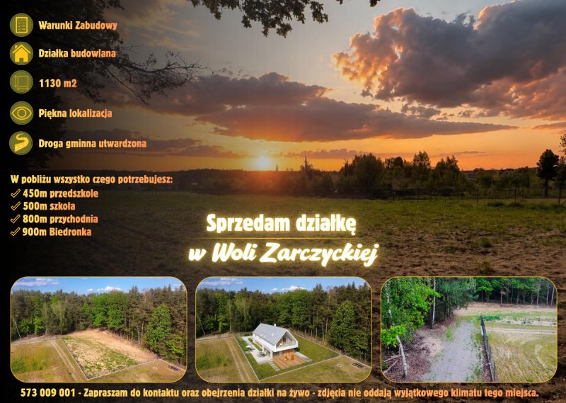 Działka budowlana 1130 m2 Wola Zarczycka