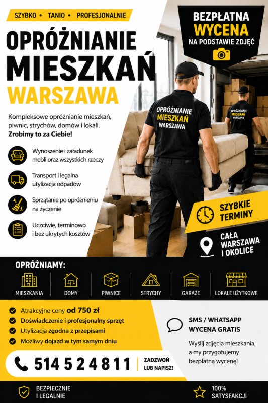Kompleksowe opróżnianie mieszkań i przeprowadzki.